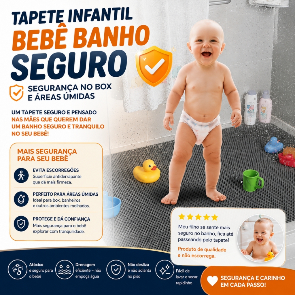 Tapete Infantil Bebê Banho Seguro para Banheiro, Segurança no Box, Áreas Úmidas Diversos Tamanhos e Cores