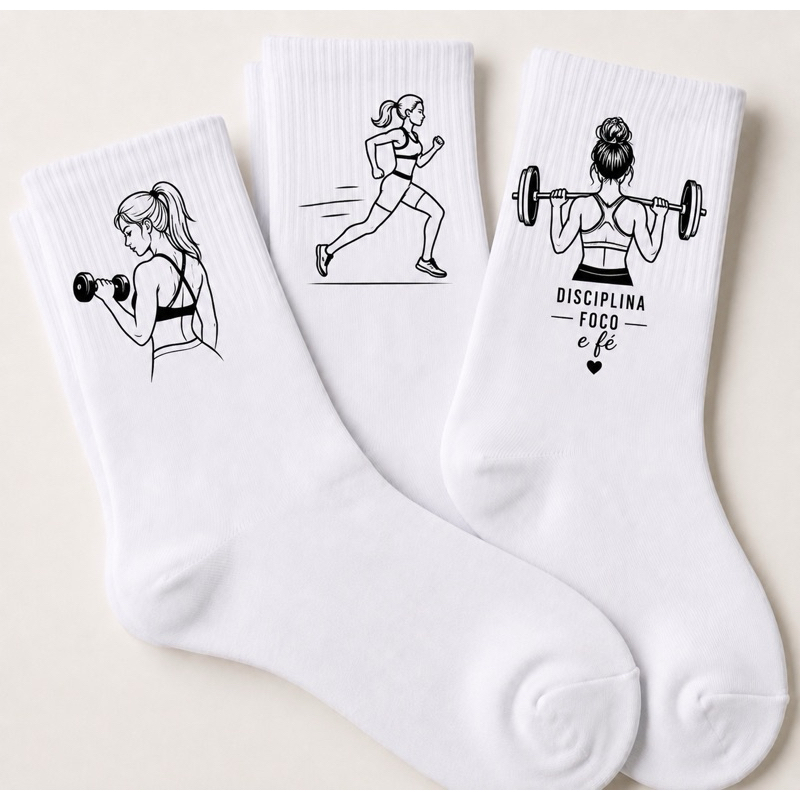 Kit 3 Pares de Meias Cano Alto Fitness Personalizadas
