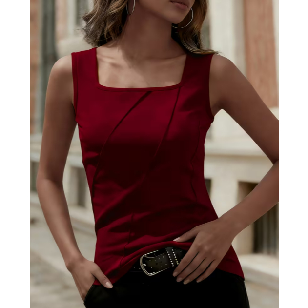 Blusa Feminina Vermelha com elastano decote quadrado regata tamanho