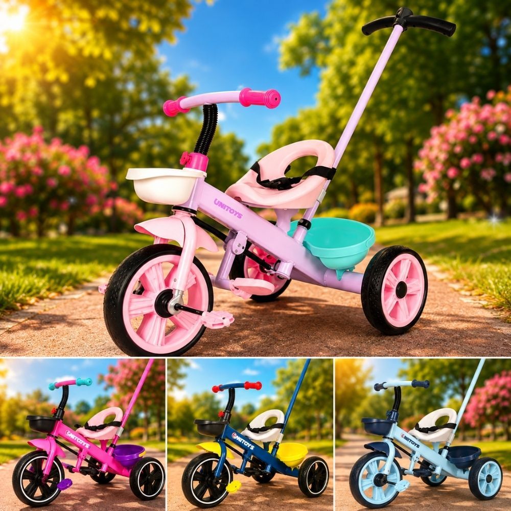 Triciclo Infantil Azul Pedal Empurrador Segurança Conforto Diversão