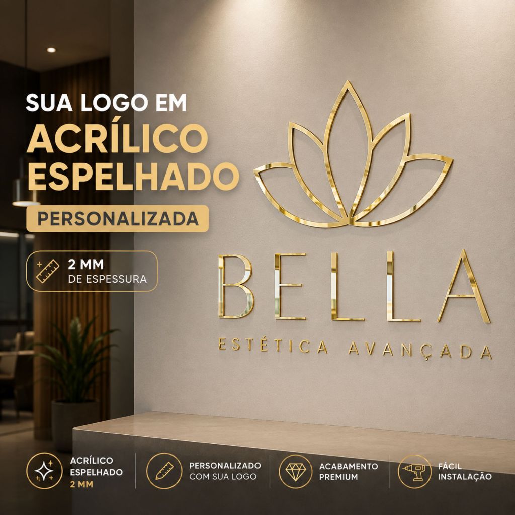 Letreiro em Acrílico Espelhado 2mm Personalizado com Sua Logo