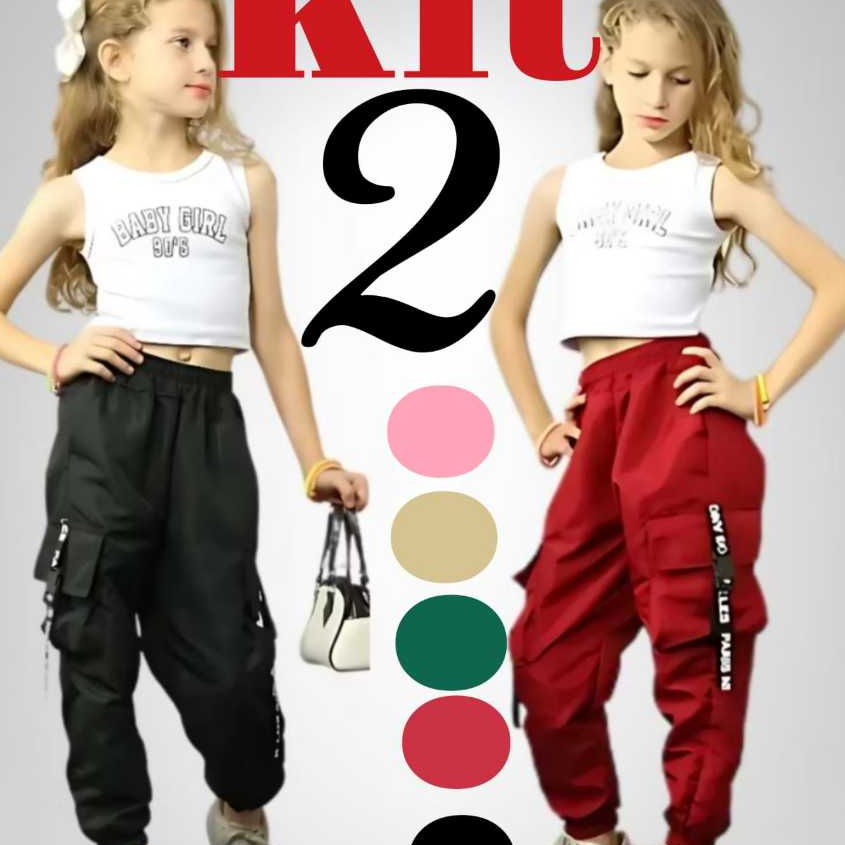 KIT 2 calça infantil juvenil feminina menina tactel 4 bolsos escola passeio unisex