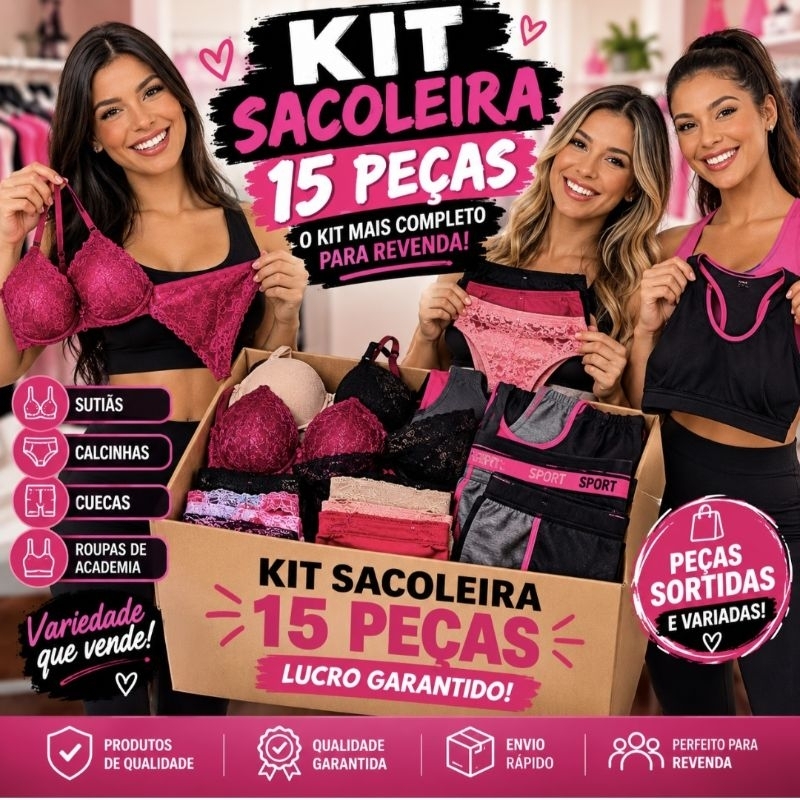 kit sacoleira revenda 15 peças diversas de qualidade ler descrição com atenção.