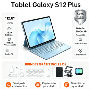 【Teclado e mouse grátis】 Tablet GalaxyS12 Plus 12.8polegadas, 16GB + 512 GB, bateria de 12000 mAh, Android, 5G, WiFi