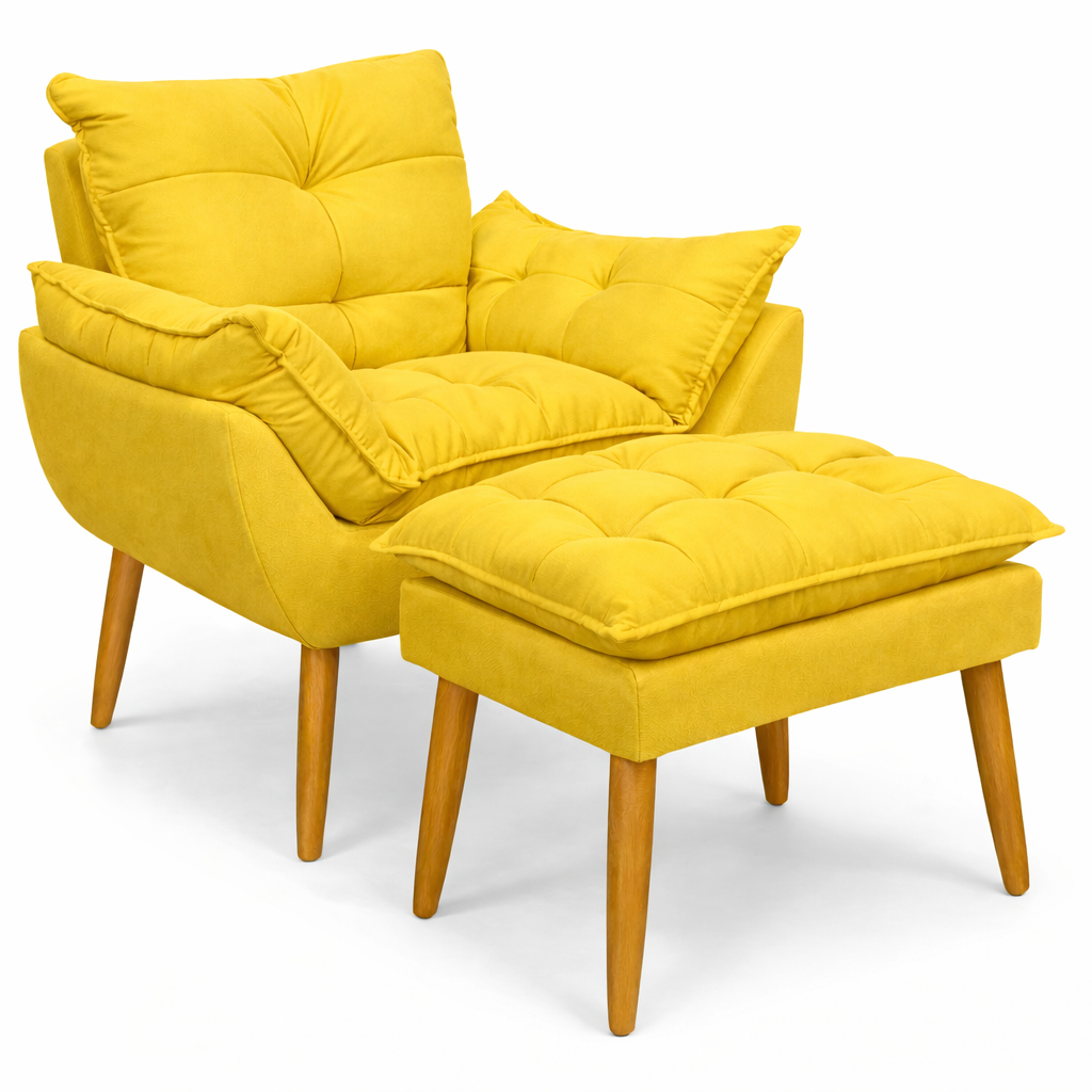 Kit Poltrona + Puff Pufe Para Sala Quarto De Bebê Colchão Sala Rack Recepção Em Tecido Suede Pés Palito - Bay kai Home — imagem 2 de 2