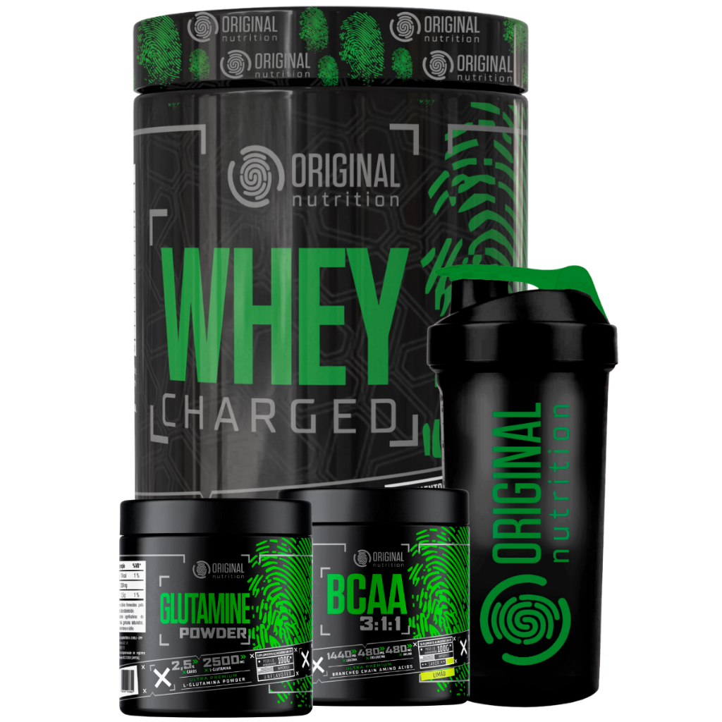 Kit Whey Protein Charged Original + Bcaa + Glutamina + Shaker - Original