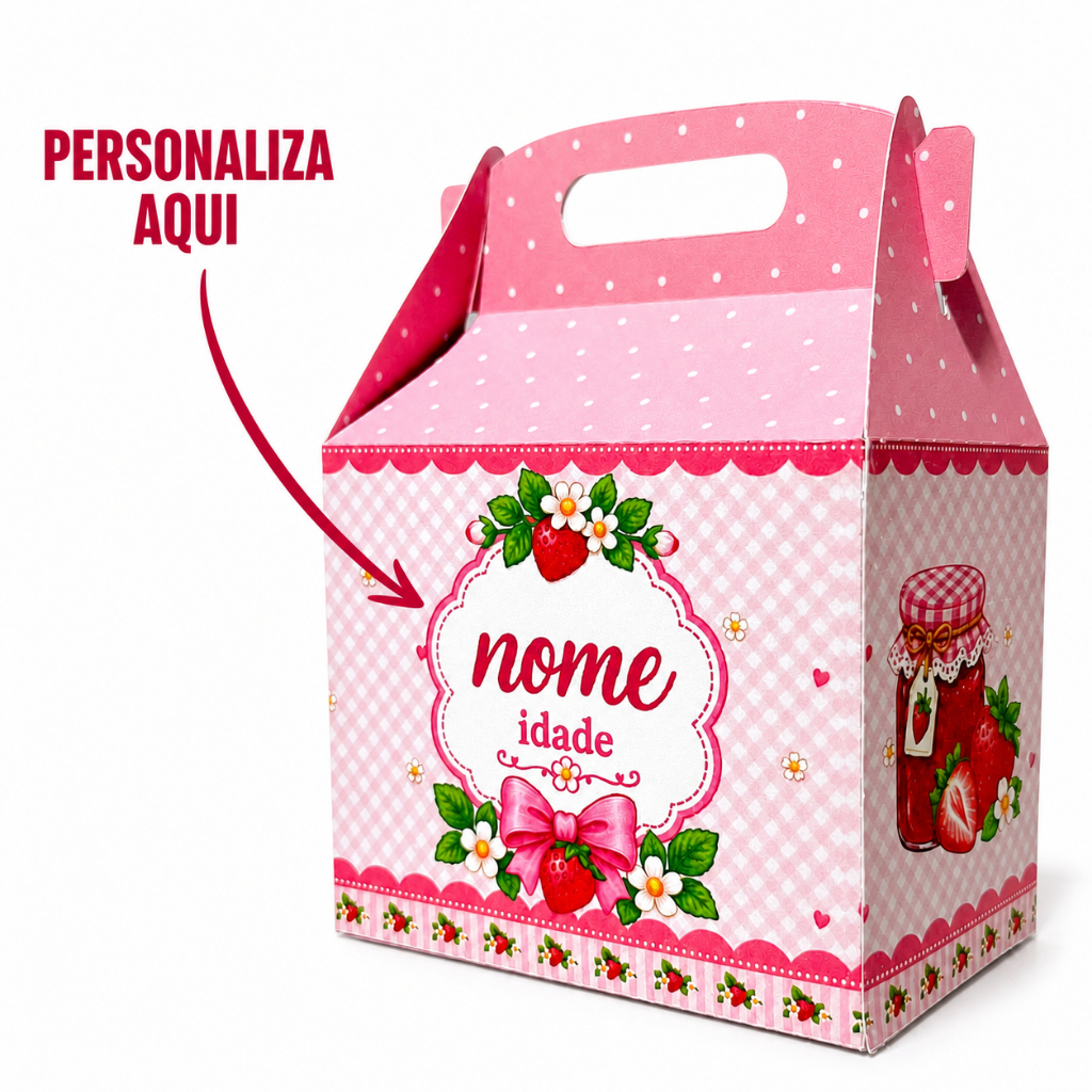 Caixinha Maletinha Personalizada Tema Morango | Lembrancinha para Festa Infantil e Aniversário