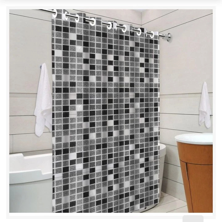 Cortina Box Banheiro PVC Grosso Antimofo Impermeavel Pastilha Preta e Verde Kit 1 Ou 2 Unidades Com Ilhós 1,38x1,98