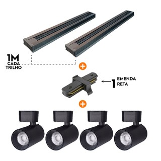 Kit Trilho Eletrificado 2m + 4 Spots Led 7w 10w Direcionável Bivolt (3000k, 4000k,6500k)