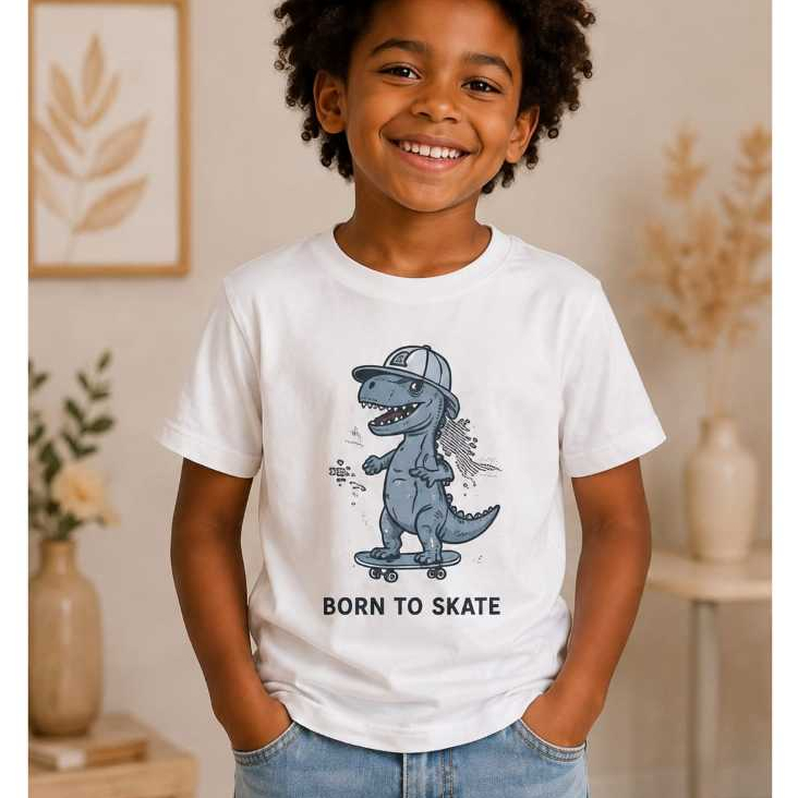 Blusa de manga curta infantil masculino estampa de dinossauro camiseta em algodão estiloso