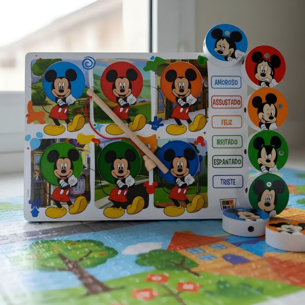 Pescaria Divertida Disney Mickey Minnie Vara Imã Infantil Motor Encaixe Emoções Cores