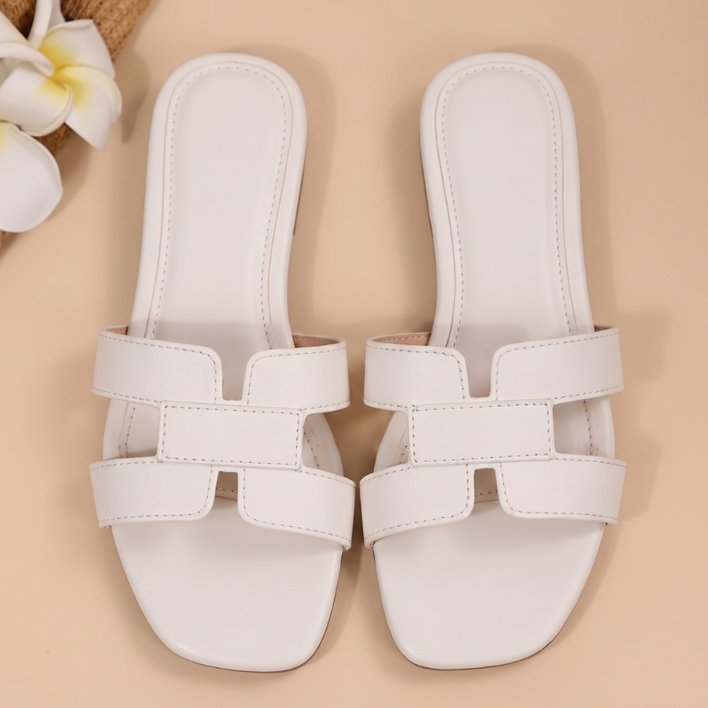 Sandália Feminina Slide Rasteira H Moda Elegante Macia Versátil Passeio Leve