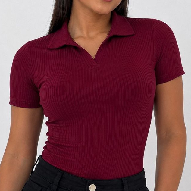 Blusa Feminina Gola Polo Ribana Canelada Veste P M G