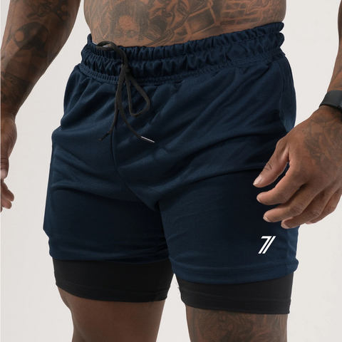 Seven Move Short Masculino 2 em 1 Bermuda Compressão Bolso Interno Academia Treino Praia Proteção Solar Premium