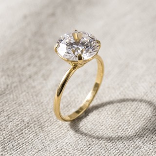 Anel Solitário Feminino Pedra Grande Virginia Banhado a Ouro 18k Zircônia de 10mm