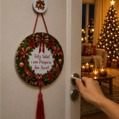 Placa Decorativa para Porta MDF 20cm Enfeite de Natal Guirlanda