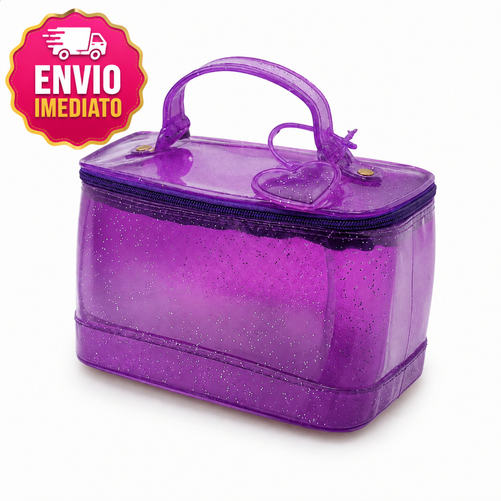 Bolsa Feminina Bag Manu em PVC com Zíper e Chaveiro de Coração Adulto e Infantil