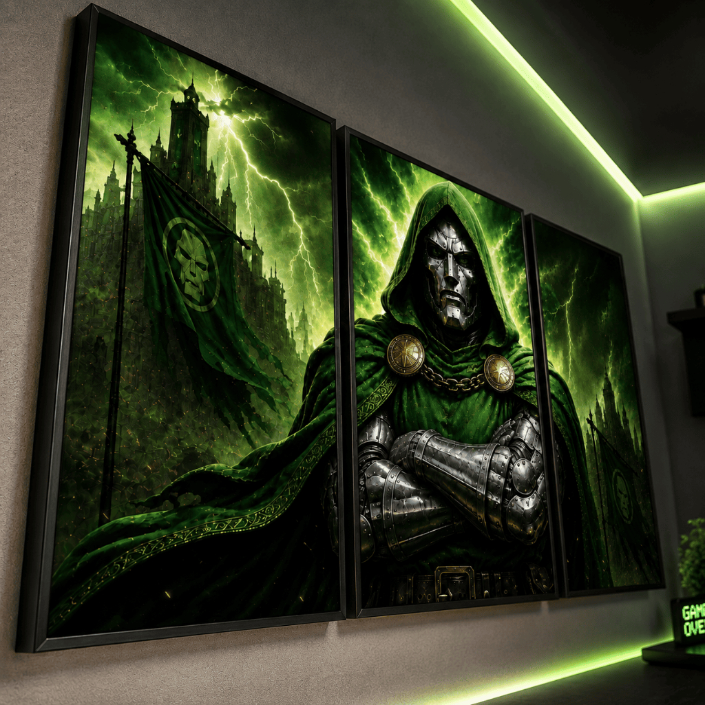 Quadro Decorativo Doutor Destino Vingadores 3 Peças Marvel Dr Destino Decoração Gamer Geek Quarto