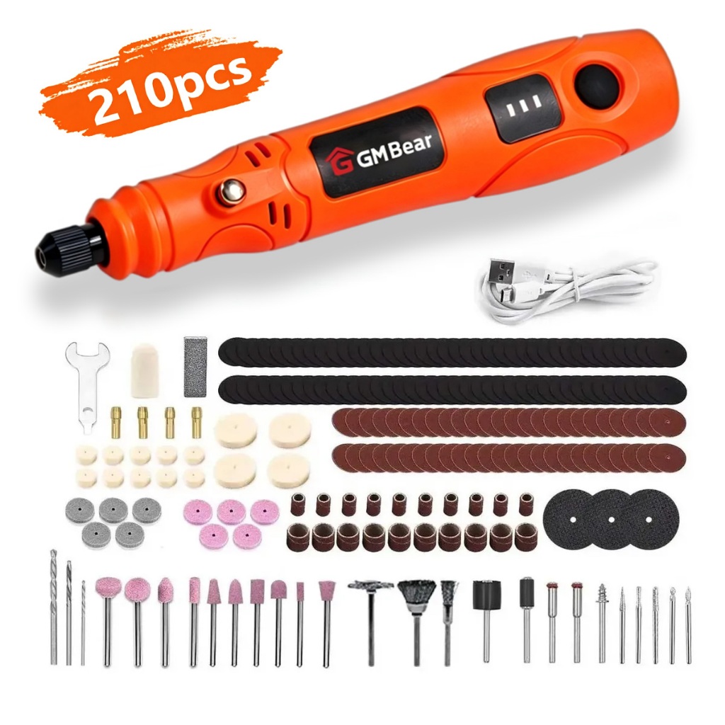 Micro Retífica Sem Fio, conjunto de 210 peças, 18000 Rpm, Substituição máxima de 3,2 mm, Para Artesanato Lixamento