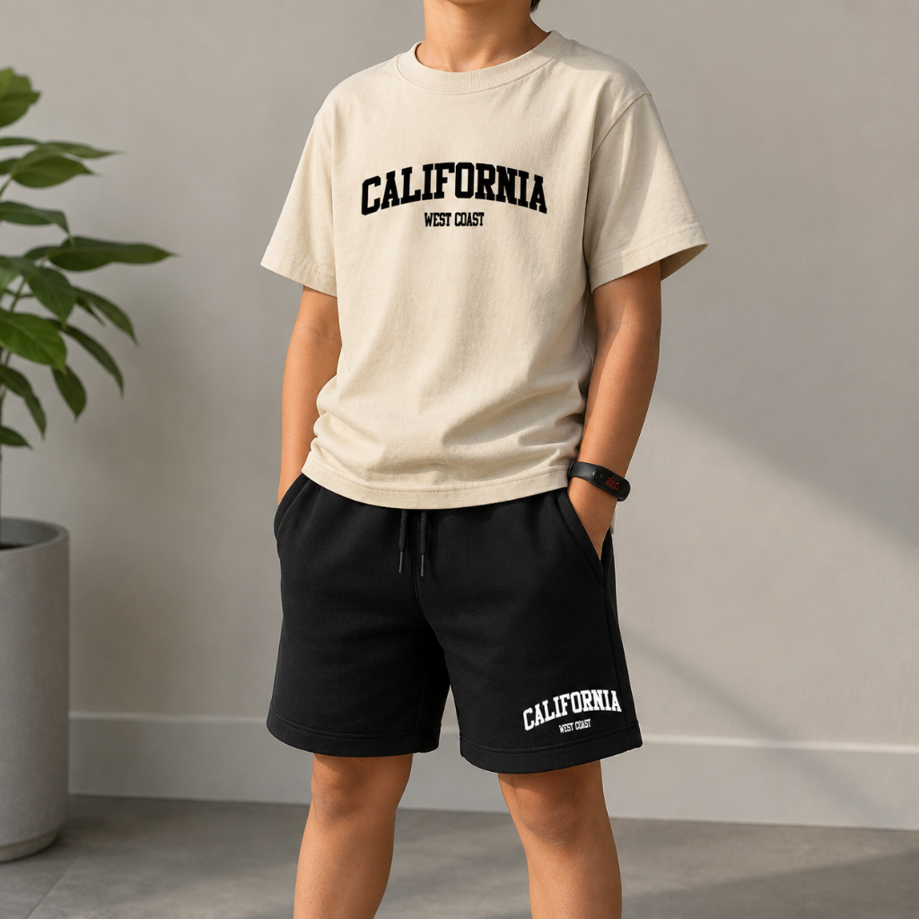 Kit Camiseta Infantil e Short Moletinho Masculino + Relógio Brinde Lançamento