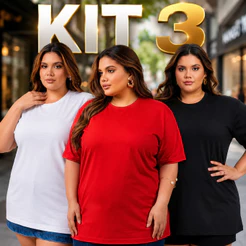 Kit 3 camisetas Plus size feminina 100% algodão oversized qualidade e preço bom Confecção Própria