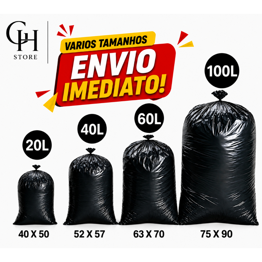 Saco Lixo 100 Litros - 60L - 40L - 20L Preto Resistente Envio Imediato