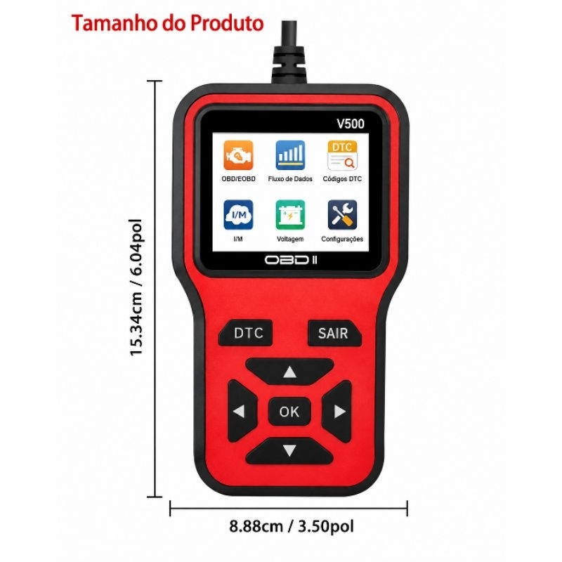 Scanner Automotivo OBD2 V500 Leitor de Códigos Falhas Motor Diagnóstico motor universal cor amarelo