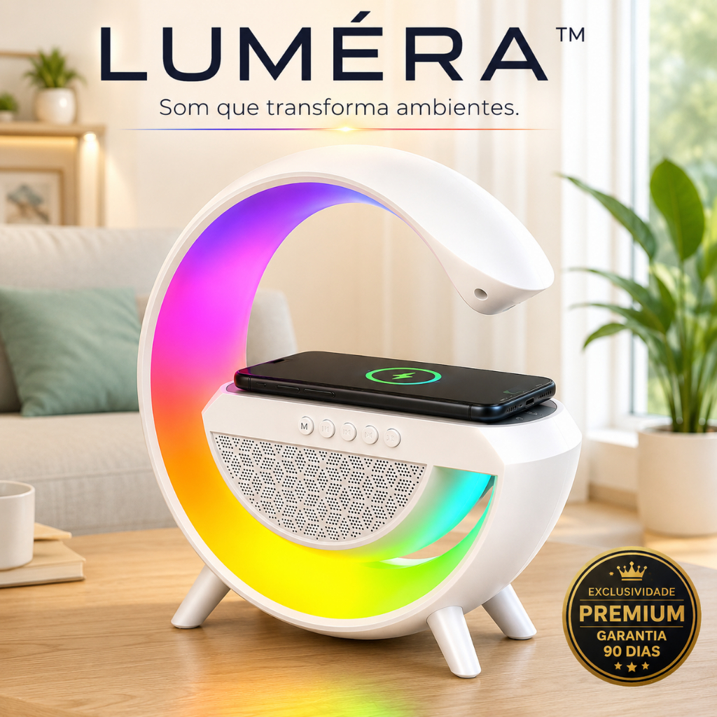 Caixa de Som G-Speaker LUMÉRA™ Luminária Bluetooth Inteligente Carregador Sem Fio Led Luz Rgb Caxinha