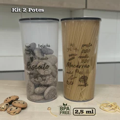 Kit 2 Potes Plásticos Transparentes Porta Macarrão e Biscoito 2,5 L