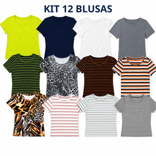 Kit Blusas Femininas Sortidas 2, 6 ou 12 Peças | Estampas Selecionadas Conforme Estoque Pequenos Defeitos Atacado