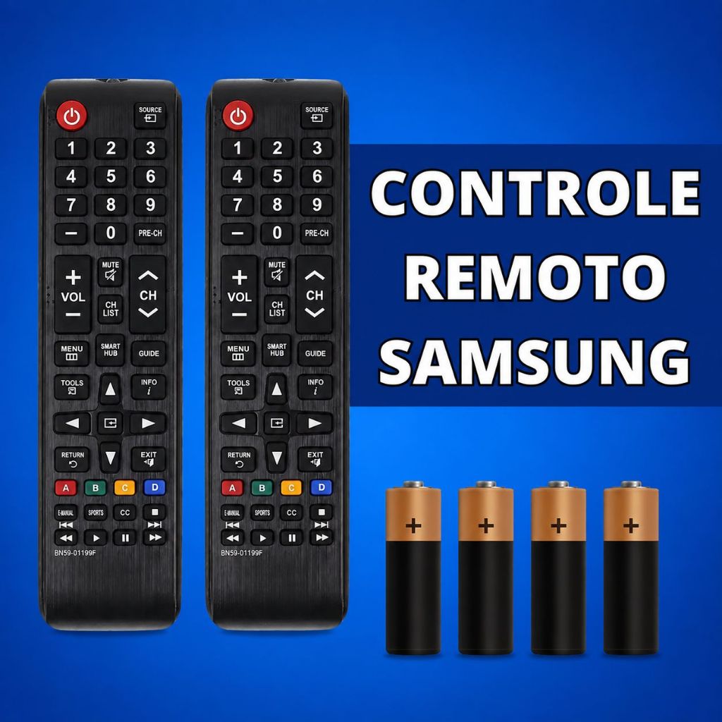 Controle Remoto Para Tv Samsung Smart 4k Lcd Hd Oled Com Pilhas Tecla Smart Hub Futebol Universal Compatível