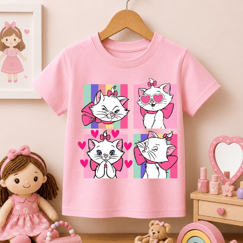 Camiseta Infantil Feminina Estampada Gatinha Delicada 100% Algodão