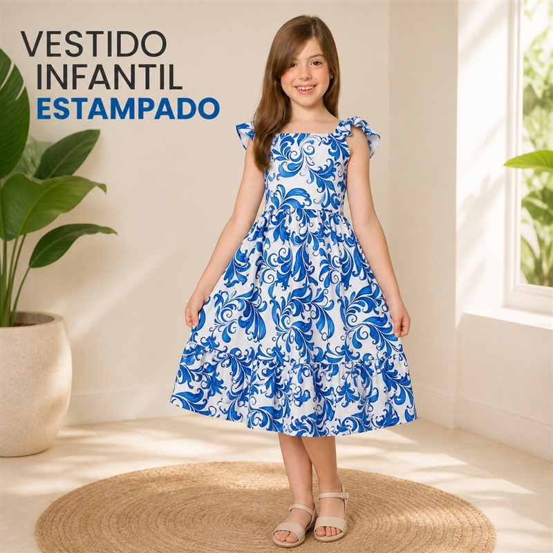 Vestido Midi Infantil Juvenil Feminino Moda Praia Casual Tecido Duna Com Brilho