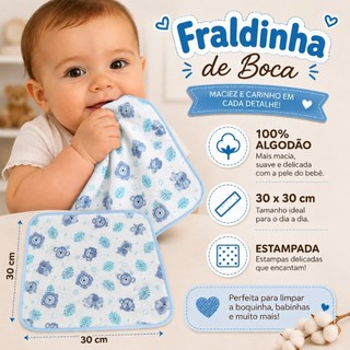 10 Unidades Pano de Boca Bebê Fralda de Boca Babete 100% algodão 30cm X 30cm