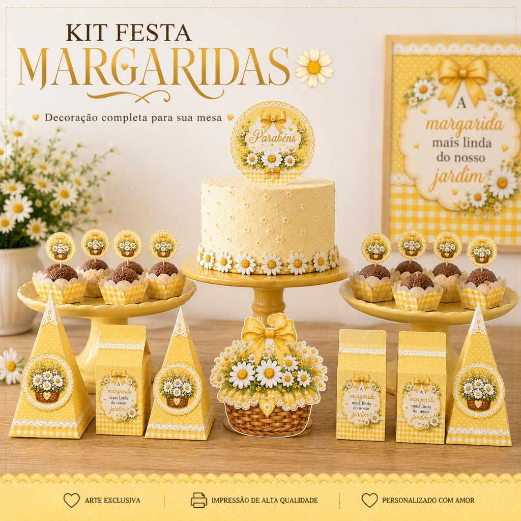 Kit Festa Margaridas Personalizado | Decoração de Aniversário | Lembrancinhas e Caixinhas