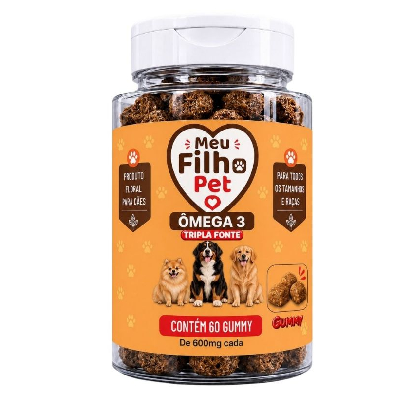Ômega 3 Tripla Fonte Gummy Para Cachorro e Cães Pele Saudável, Articulações e Imunidade Pet