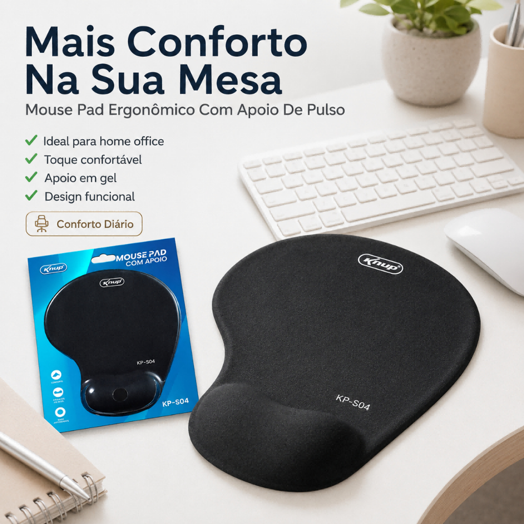 Mouse Pad Ergonômico Gel Com Apoio De Pulso Para PC Notebook