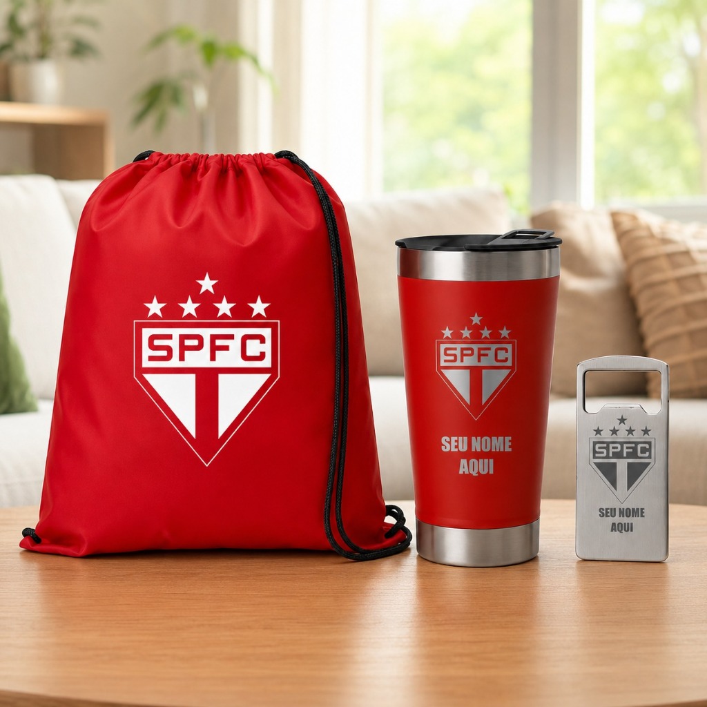 Mochila Saco + Copo Termico Time São Paulo Personalizado Kit Presente Churrasco Cerveja Térmico Lembrancinha