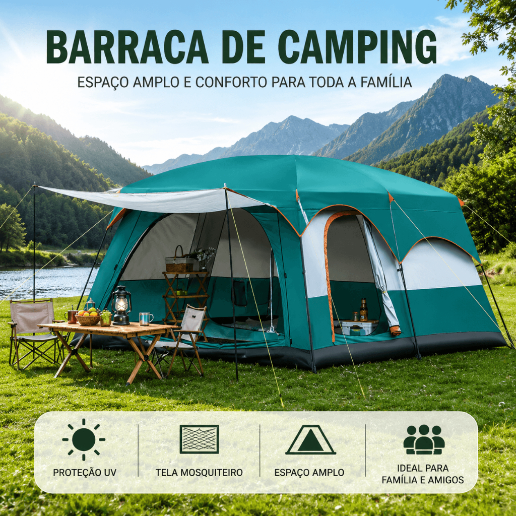Barraca de Camping Familiar 12-16 Pessoas com Varanda Grande para Acampamento Praia Viagem e Aventura 420x305x200cm