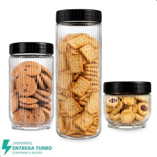 KIT 3 Potes Organizadores de Vidro Herméticos Gire e Trava Praticasa Organização Cozinha Mantimentos