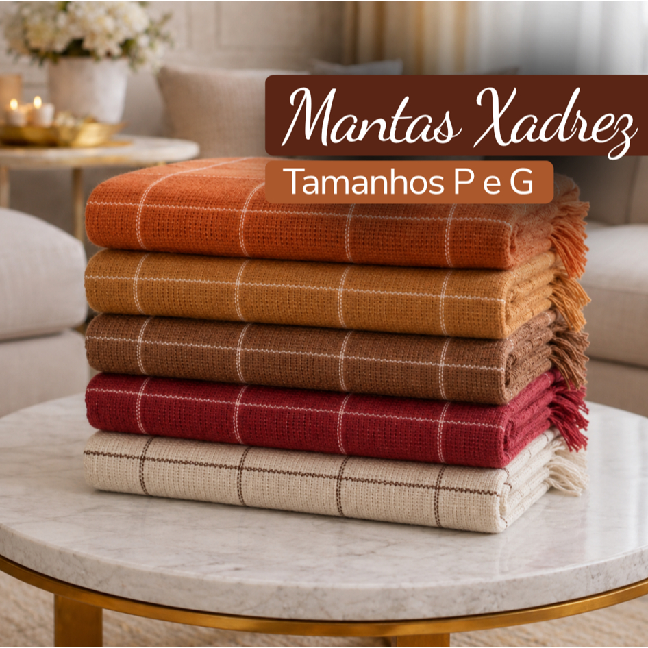 Manta Xadrez Algodão Sofá Cama de Solteiro e Casal Decorativa Quadriculada Confortável P e G