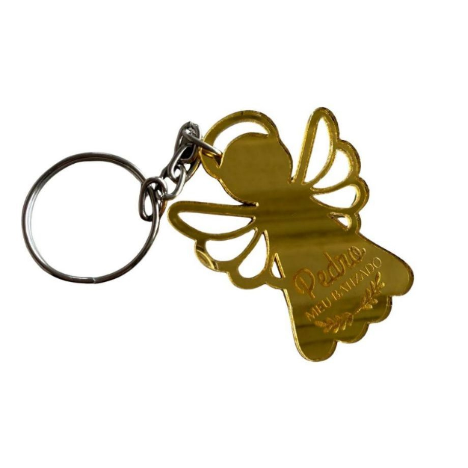 Decoração Chaveiros Enfeite Personalizados Anjo Batizado Dourado Acrílico Eventos Lembrancinha