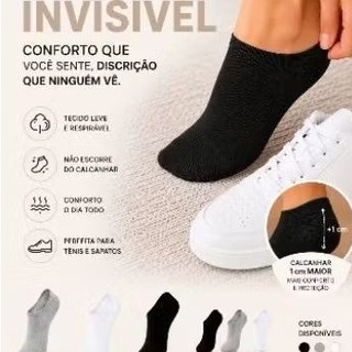 Kit meia preta 12 pares, meia algodão para tênis, meia sapatilha feminina e masculina ,  confortável  com elastano.