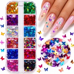 Borboleta para Unhas Nail Art Glitter Colorido 12 Cores Decoração para Unhas