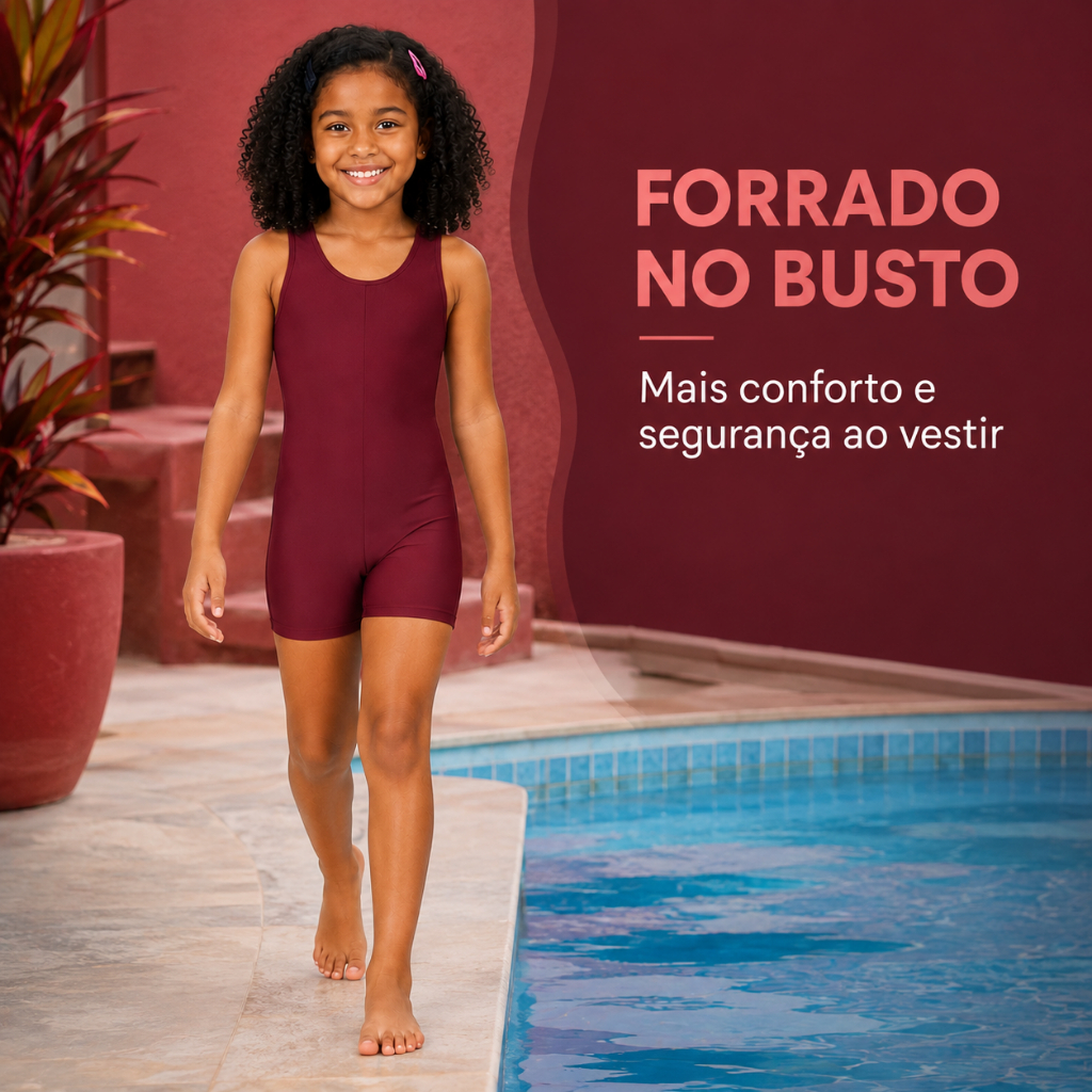Maiô Infantil Feminino Macaquinho Juvenil Para Natação e Hidroginástica em Suplex Proteção UV50+ do 4 ao 16 — imagem 2 de 2