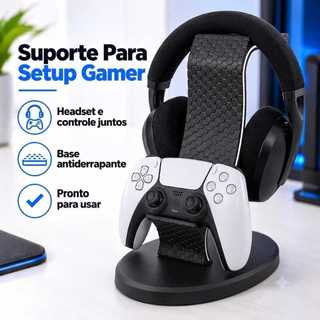 Suporte Gamer de Mesa para Headset e Controle Universal Antiderrapante com Design Moderno para Setup Gamer