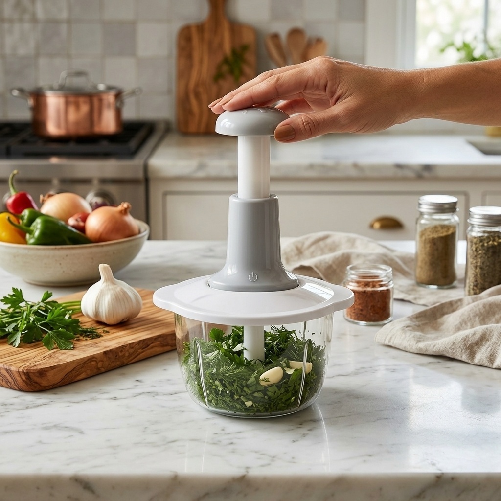 Triturador Alimentos 1,5L Processador Manual Cortador Turbo Premium Multi-funcional 3 Lâminas Aço Inox