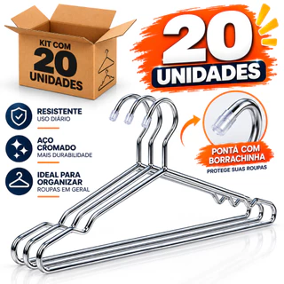 20 Cabides Tintureiro Metal Cromado Armário Closet loja