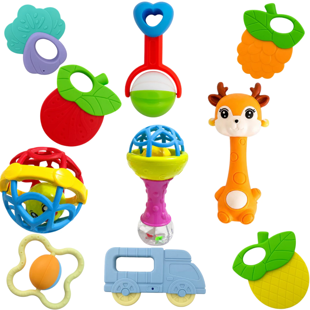 Kit Chocalhos para Bebê 5 8 ou 10 Peças Brinquedos Sensoriais Coloridos