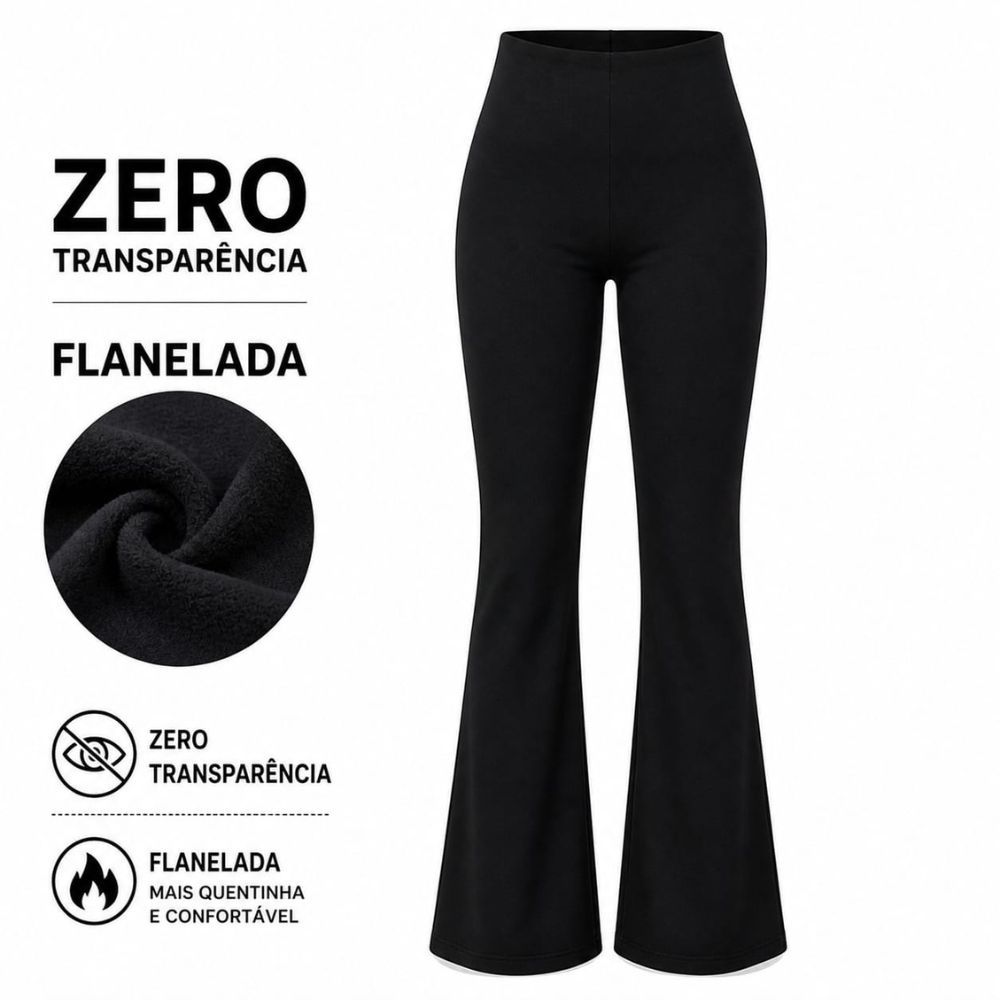 Calça Legging Flare Flanelada Feminina Cintura Alto Zero Transparência Leg Bailarina Grossa boca de sino